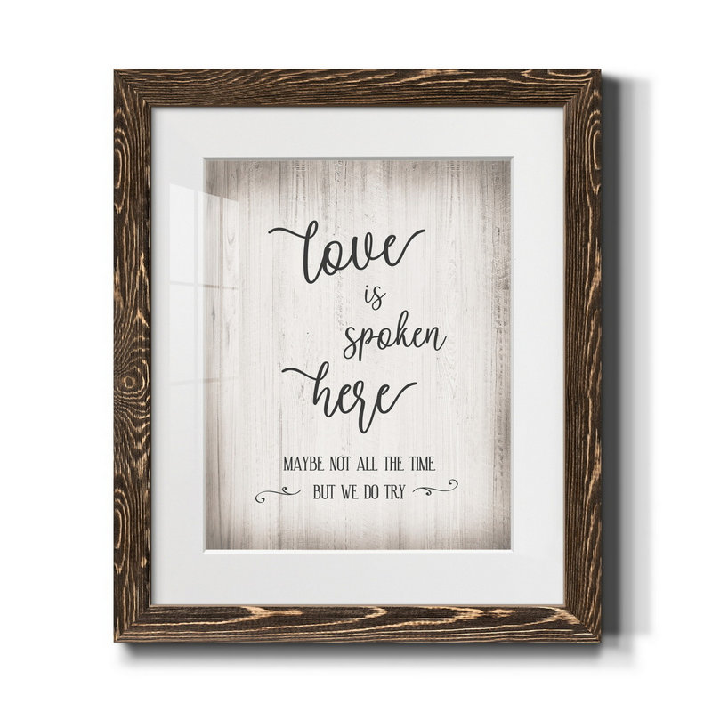 «Love Is Spoken» - Cadre photo, impression d'art textuel sur papier, H 24 po x l 18 po x P 1,5 po, Noyer