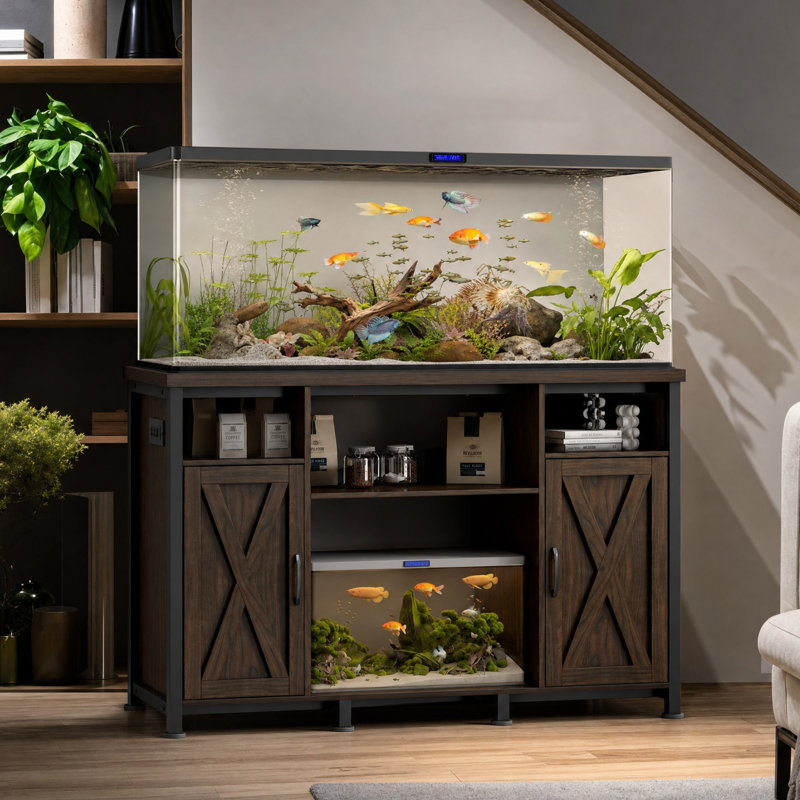 55-90 Gallon Fish Tank Stand with Power Outlets, Heavy Duty Aquarium Stand with Storage Cabinet, Turtle Reptile Terrarium Table, Holds up to 1000 LBS