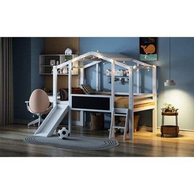 Lit mezzanine simple avec glissade et tableau noir - bande blanche envoûtante ajouter de l'éclat à la chambre à coucher Élégant facile à assembler pour plus de 6 ans