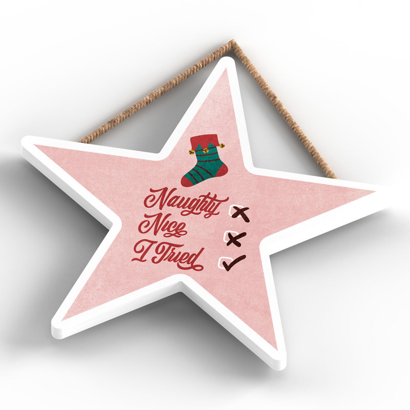 Xmas Naughty* Nice I Tried Wooden Star Plaque