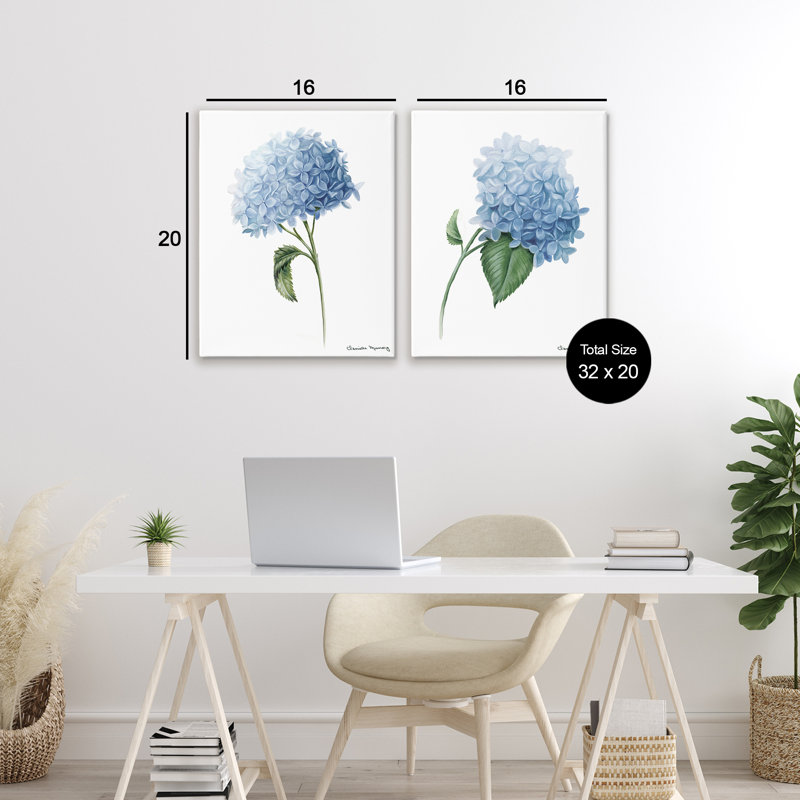 «In Bloom Hydrangeas», ensemble de 2 toiles, par Danielle Murray, H 20 po x l 16 po
