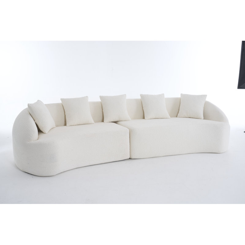 Canapé incurvé sans dossier, canapé modulaire de 110 po avec dossier incurvé, aucun assemblage requis, Blanc