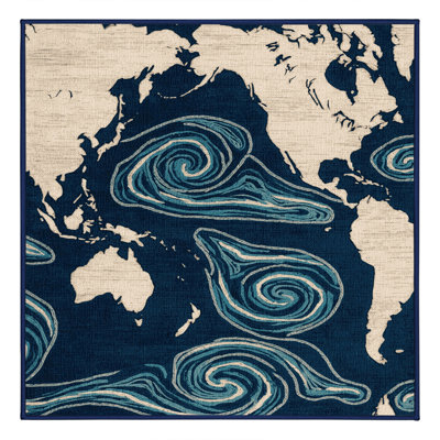 Washable Ocean Current Map Coastal Area Rug