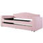 Lit de jour confortable de taille simple rose avec tablettes de rangement et lit gigogne, rembourré moderne sous les accoudoirs-117516397-117516398