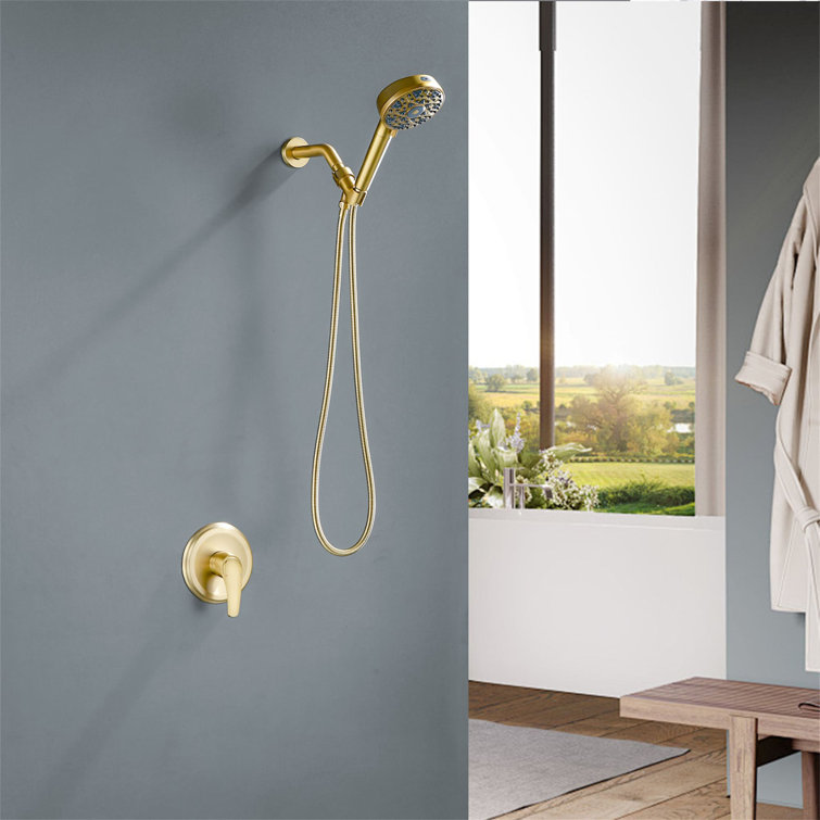 Wall Mounted Shower System With Rough-In Valve 7-Spray Single Handle Shower Faucet Set Modern Brass Shower Trim Kit