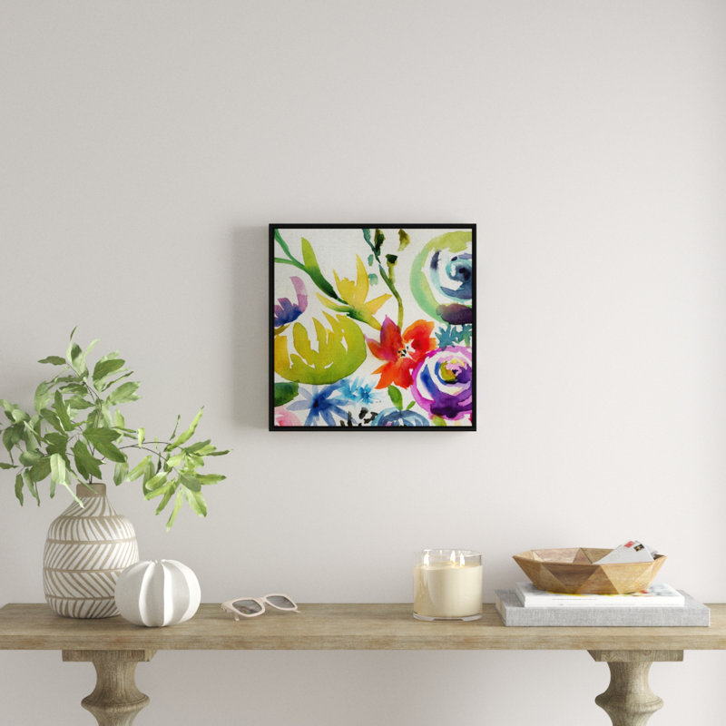 «Summer Spectrum II», peinture sur toile, Cadre flottant noir, H 11,7 po x l 11,7 po x P 1,75 po