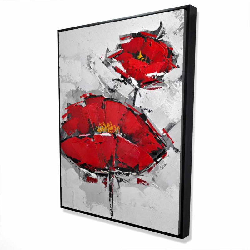 Art texturé sur toile, coquelicots rouges texturés, H 49,25 po x l 37,25 po