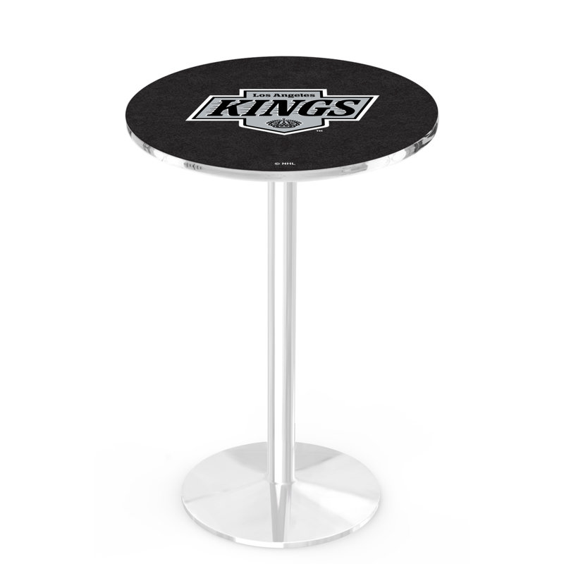 NHL Round Metal Base Dining Table, Chrome, Los Angeles Kings