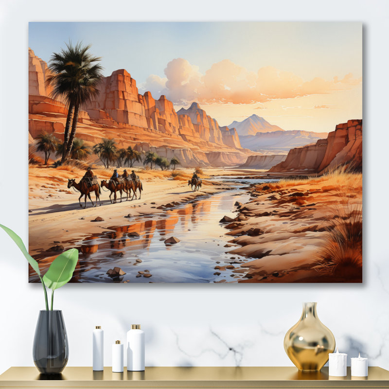 Égypte égyptienne «Golden Sands I», reproduction sur toile, H 12 po x l 20 po x P 1 po, Toile tendue