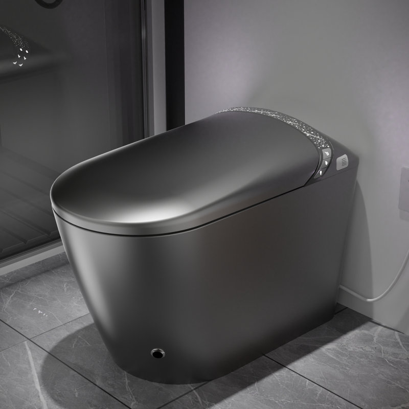 Toilette intelligente bidet Starry Night dans la salle de bain, siège à ouverture / fermeture automatique, capteur de pied pour chasse d'eau, affichage à DEL, système d'eau chaude, gris mat - bouton d'activation pratique, boutons faciles à utiliser