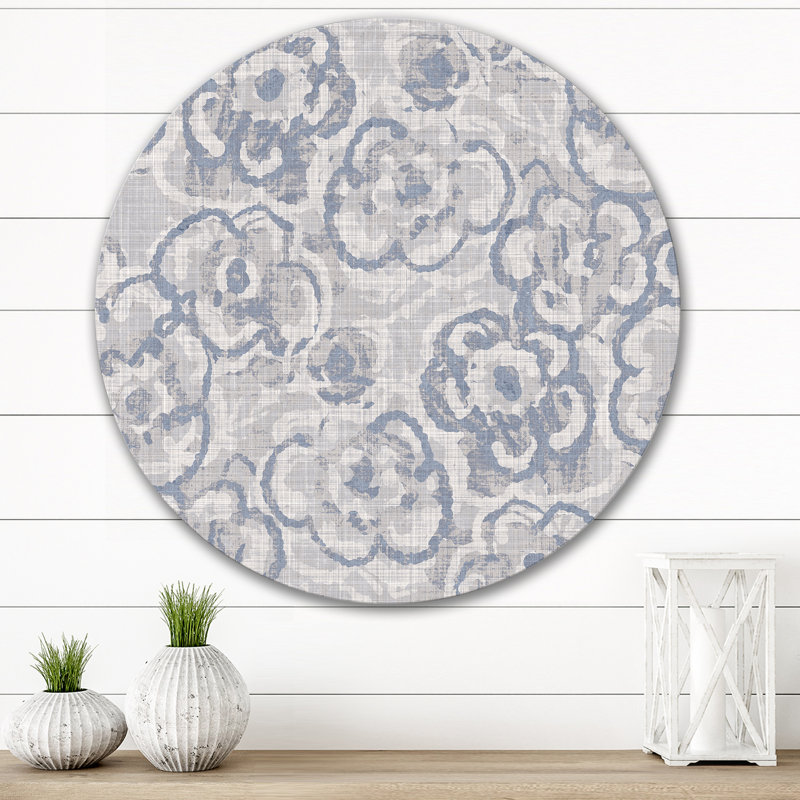 Art mural rétro en forme de cercle de fleur bleu rétro, H 11 po x l 11 po x P 1 po