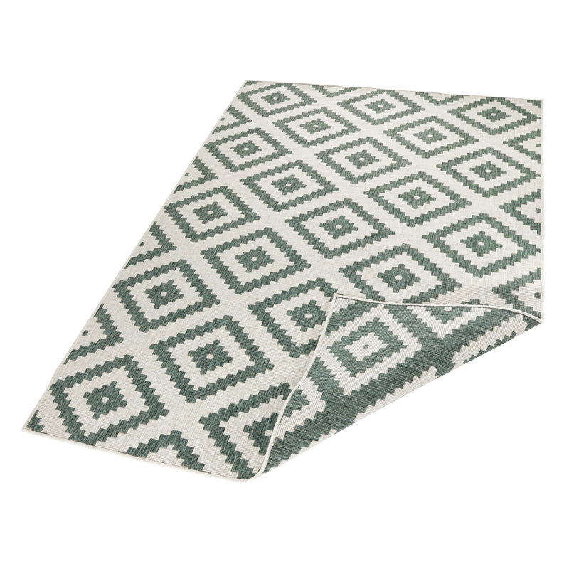 Malta flat-weave rug in green/cream, Rectangle 80 x 150cm