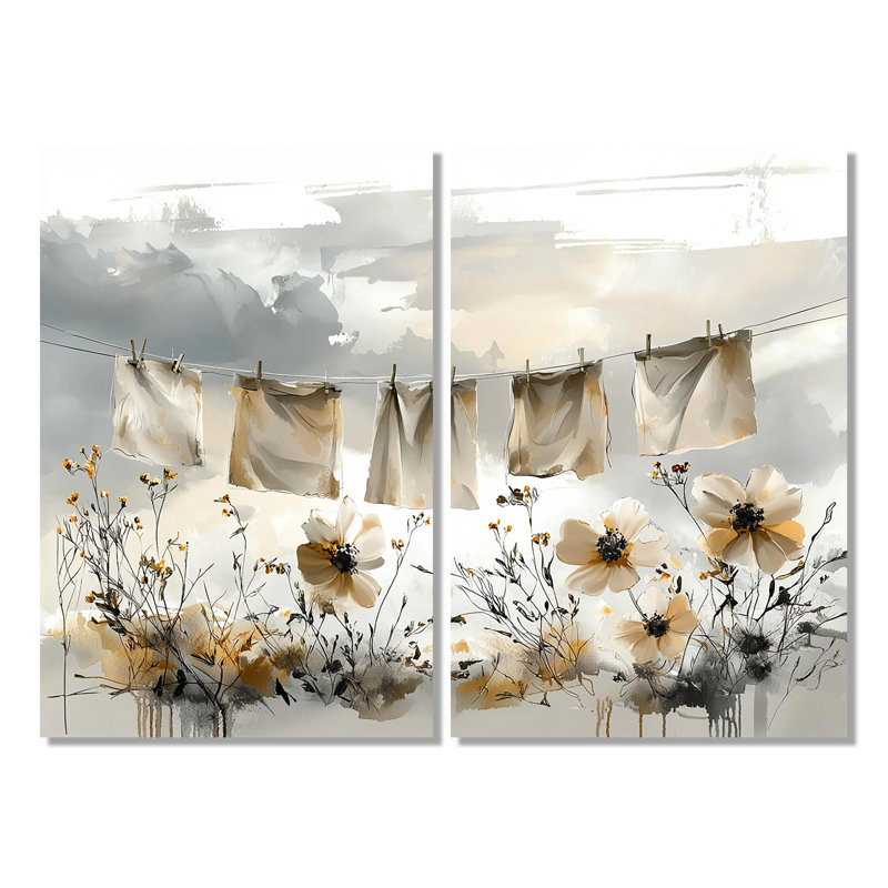 Gris - Hanging Out Laundry II - grande toile murale 2 pièces, Wrapped Canvas, Does Not Apply, 36" H x 48" W
