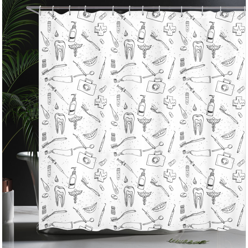 Ensemble de rideau de douche et crochets doodle, H 75 po x l 69 po