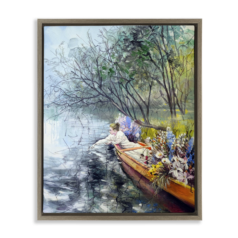 Femme dans un cadre flottant à motif floral, design par Lucille Lee, Cadre flottant orme Montalcino, H 31 po x l 25 po