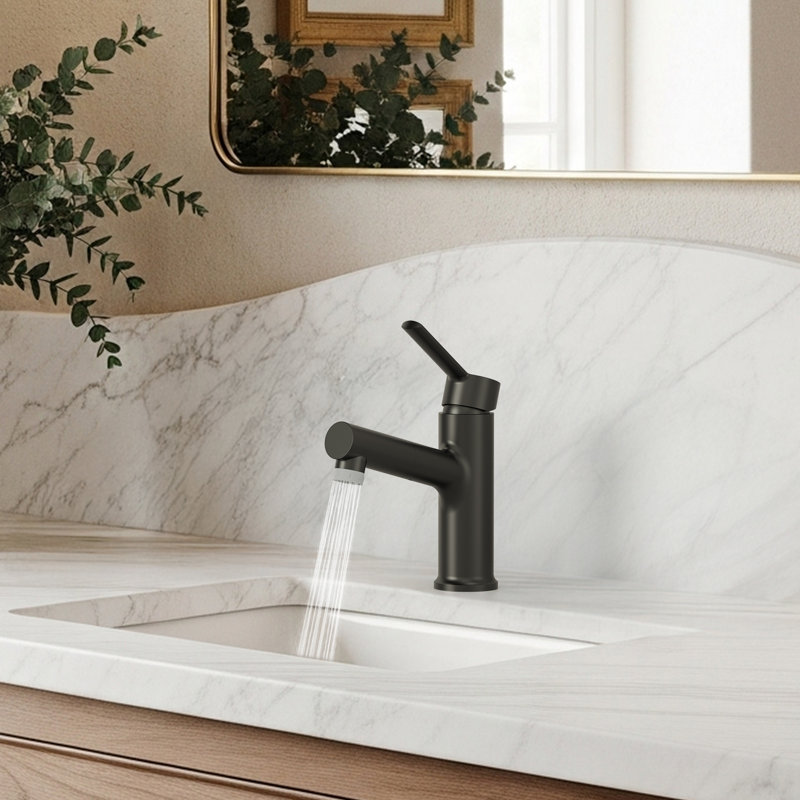 Robinet de salle de bain escamotable, robinet d'évier de salle de bain à poignée simple avec drain, Noir mat