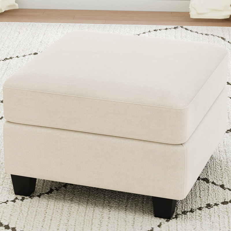 Allinson Velvet Storage Ottoman, Single Seat Footstool Module For Sectional Modular Sofa, Beige