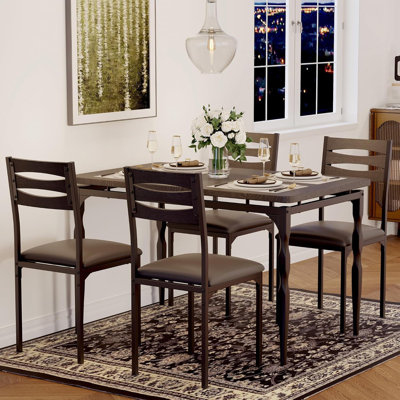 5-Piece Dining Table Set with 4 Chairs, Metal Frame Kitchen Table Set for Apartment