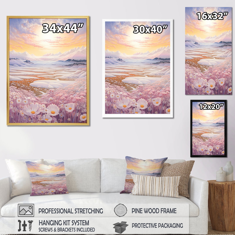 Kawaii Paries Landscape At Sunset III - Prairies, reproduction d'art sur toile, Cadre photo argenté