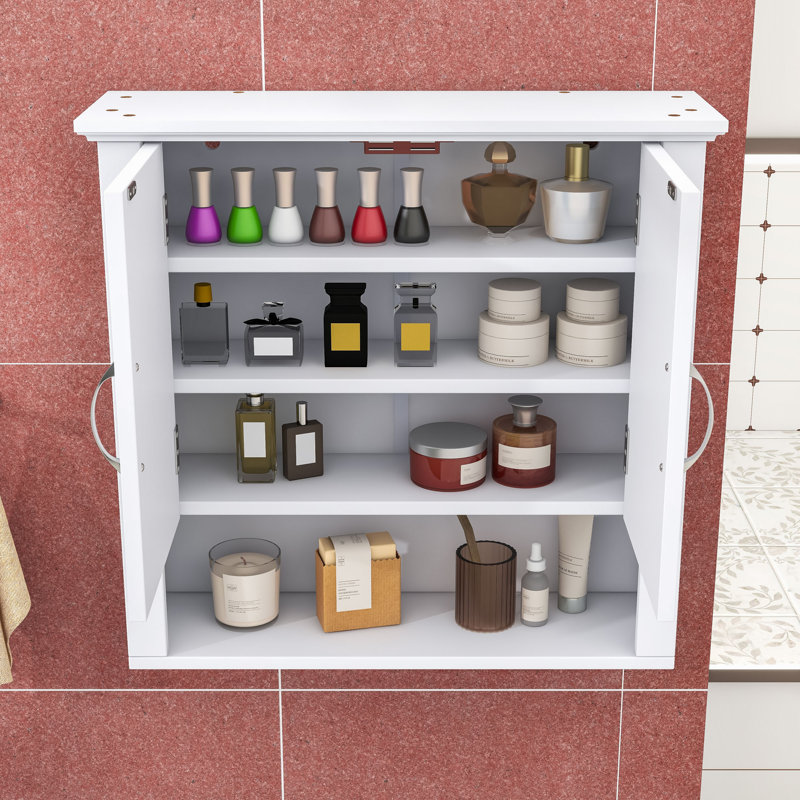 Armoire à pharmacie murale avec 4 tablettes réglables et tablette ouverte, Blanc