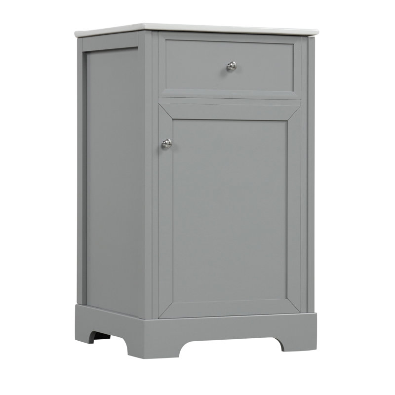 Meuble-lavabo de 20 po gris. Fabrication de planches, lavabo en céramique. Armoire de rangement avec porte et tablette réglable. Lavabo d'ingrédient moderne, gris.