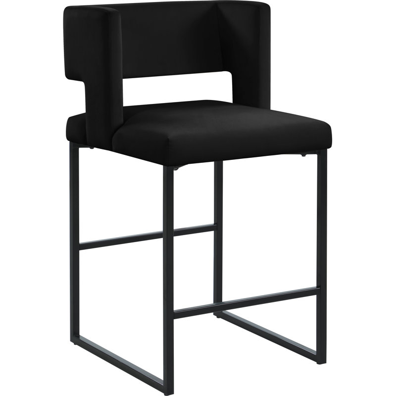 Caleb 26" Counter Stool, Black Velvet, Matte Black