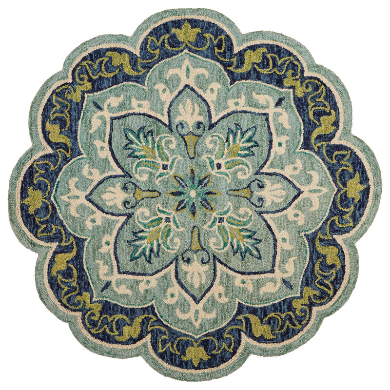 Tapis festonné 100% laine Cementon, Rond 5 pi