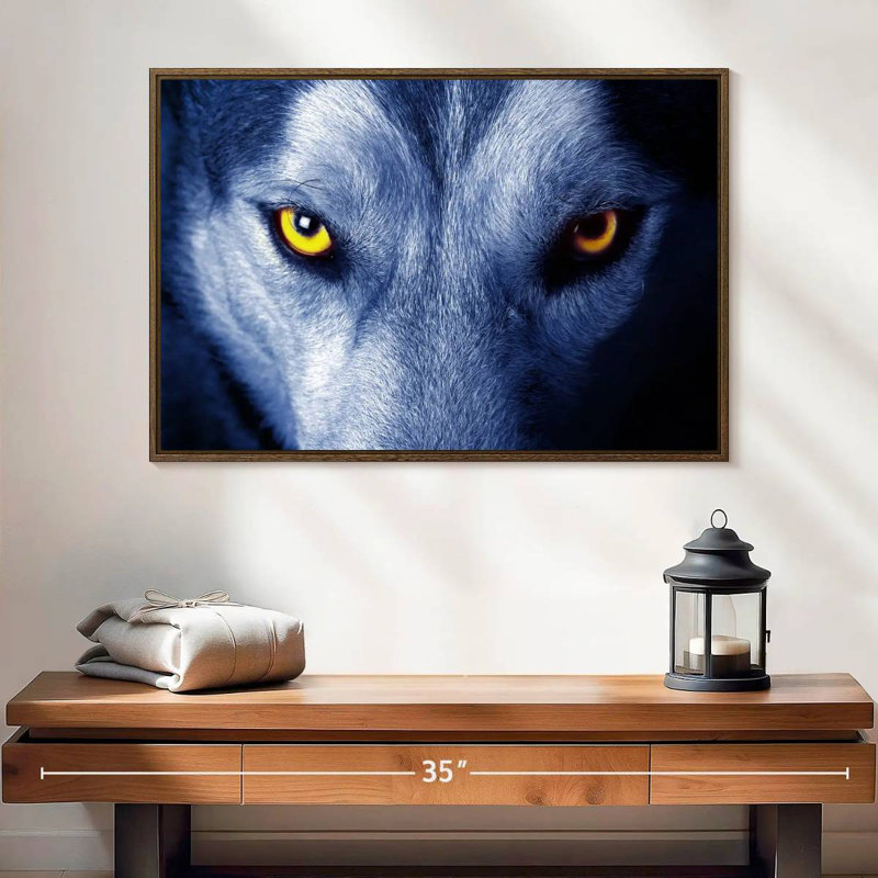 Mystic Wolf Eye, 19 po x 13 po, Cadre flottant noyer