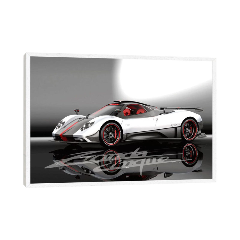 Pagani Zonda Cinque - Print on Canvas, 101.6 cm H x 66.04 cm W, White Framed
