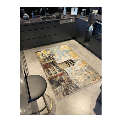 Tapis multicolore à motif de tour lavable à motif de tour Waso