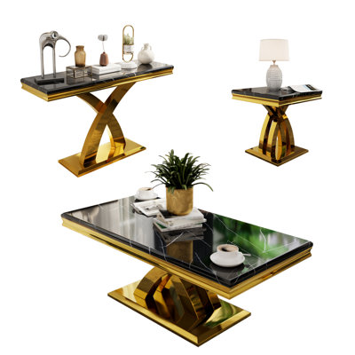 3-Piece Luxury Living Room Table Set Includes 1 Coffee Table & 1 Console Table & 1 End Table For Home Apartment Office, by jajaplus