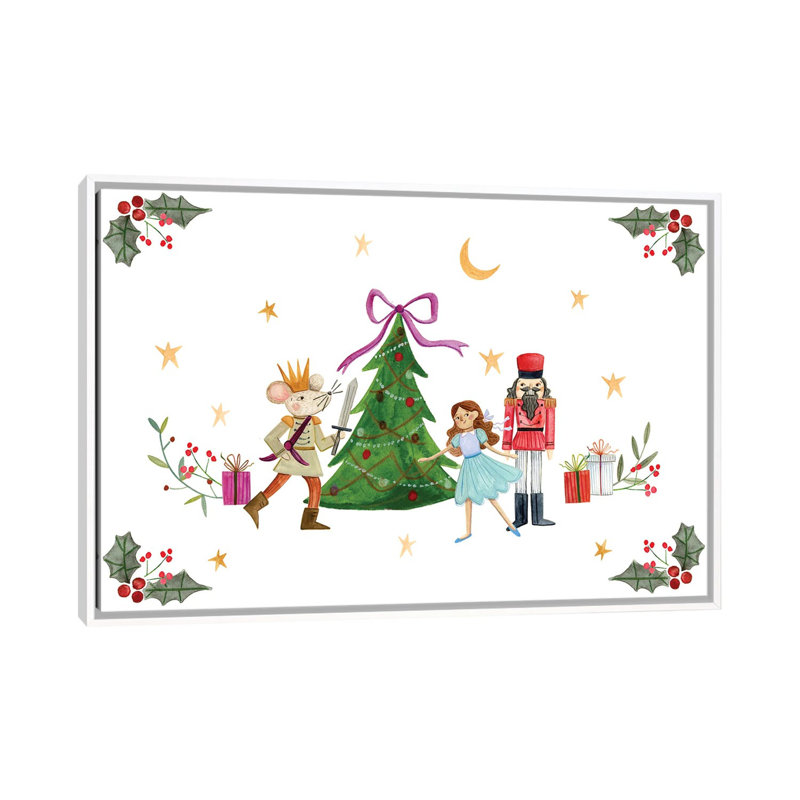 Casse-noisette autour de l'arbre de Noël - reproduction d'art murale - toile encadrée, H 40 po x l 60 po, Blanc