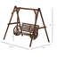 Banc de balancelle en bois 2 places avec support en A, roue de chariot et accoudoirs