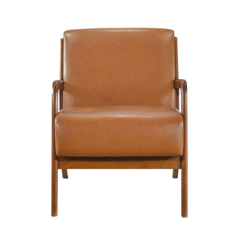 Chaise d'appoint au fini noyer avec rembourrage en mousse et similicuir brun de style moderne pour le salon