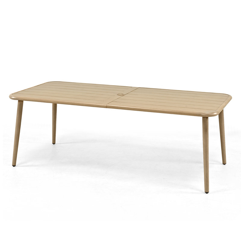 Loftis 81" Rectangular Natural Wood Grain Aluminum Outdoor Dining Table With Umbrella Hole