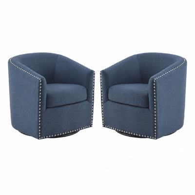 Fauteuil pivotant Tyler à 360° avec garniture cloutée, bleu