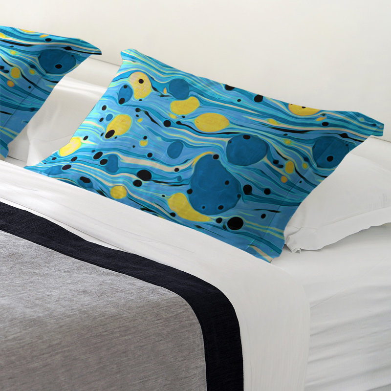 Taie décorative Katelyn Elizabeth, Microfibre, Très grand lit, Bleu/jaune