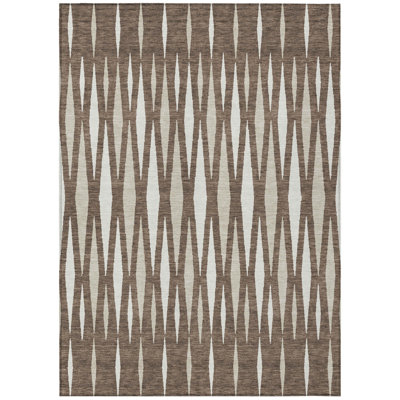 8' X 10' Brown And Ivory Geometric Washable Indoor Outdoor Area Rug