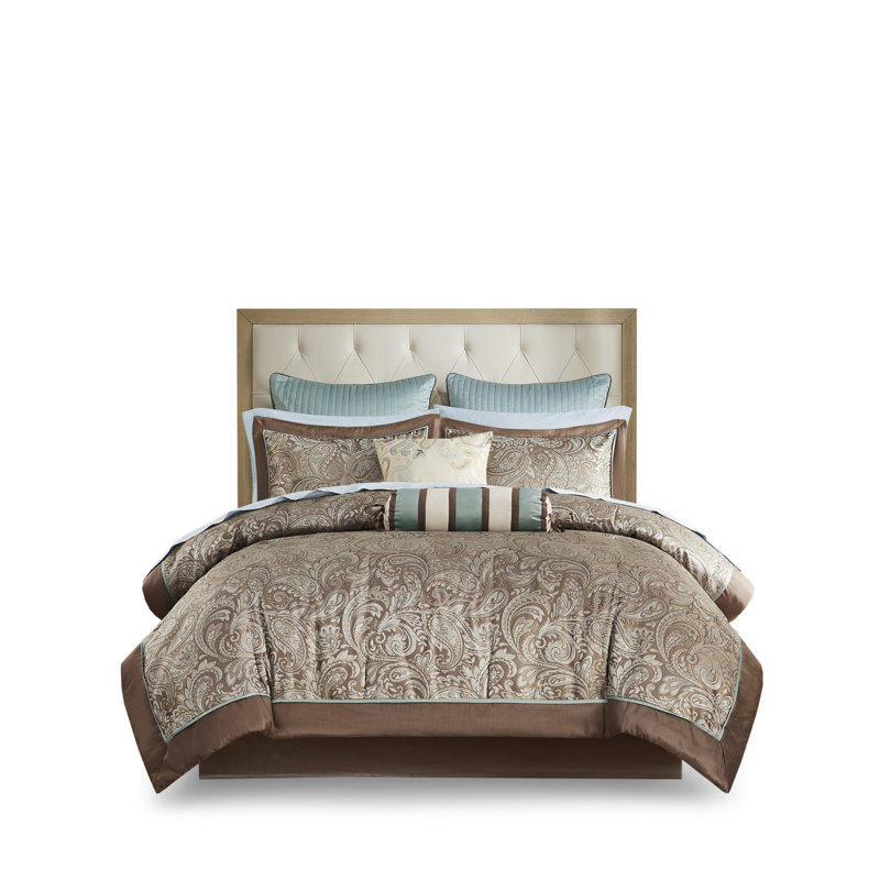Ensemble d'édredon 12 pièces avec draps en coton, Rétro bleu/brun, Ensemble de draps pour lit double