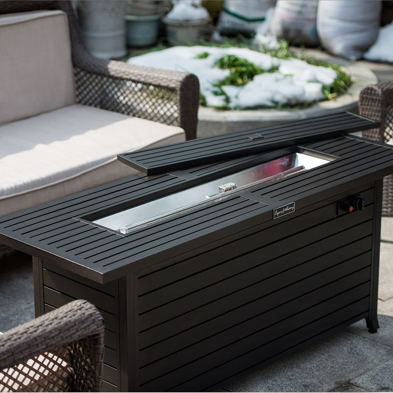 Outdoor Gas Propane Fire Pits Table, Dinning Table With Lid, Dark Brown