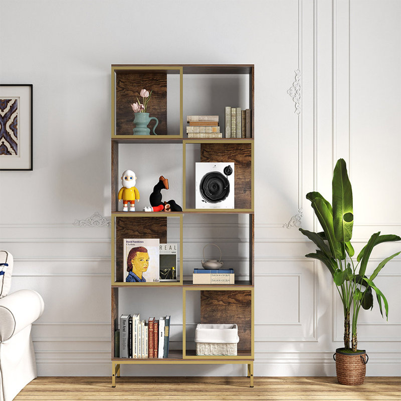 Brown and Gold 4-Tier Asymmetrical Wooden Bookcase