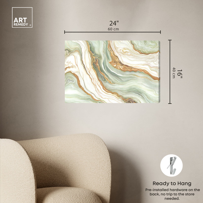 Green and Gold Abstract Geode Canvas Wall Art, 24" x 16"