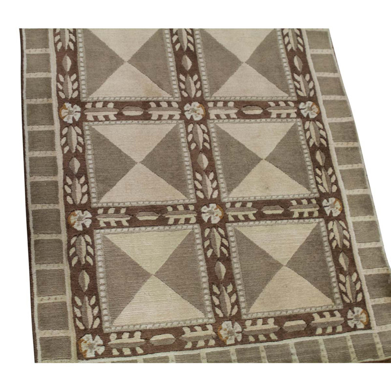 Tapis brun foncé / beige noué à la main de haute qualité