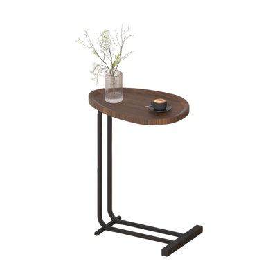 C-Shaped Side Table, C Table End Table For Sofa And Bedside, Couch Side Tables, Wood C-Shaped End Table With Metal Frame Slide For Bedroom Living Room (White)