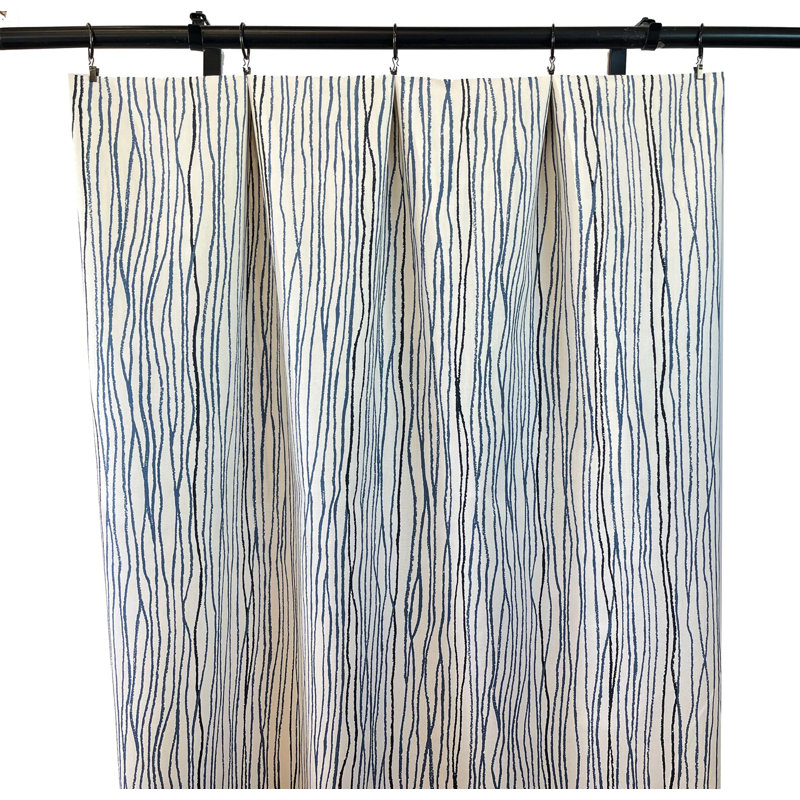 Navy Blue Beige Stripe Curtains, 50'' W x 120'' L