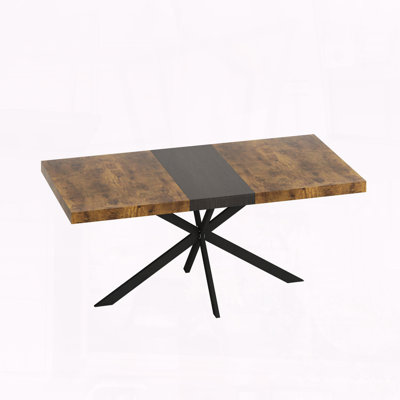 Retro Rectangular Extendable Table – Antique Wood Top, Storage Box, 55.1" to 70.9”