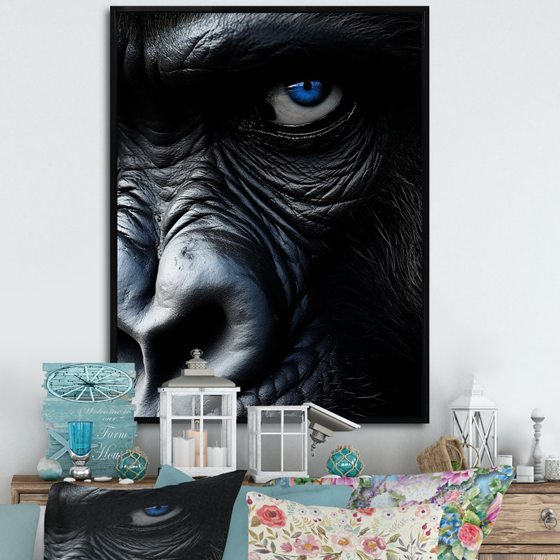 «Gorille noir et blanc», impression sur toile, H 32 po x l 24 po x P 1 po, Cadre flottant noir