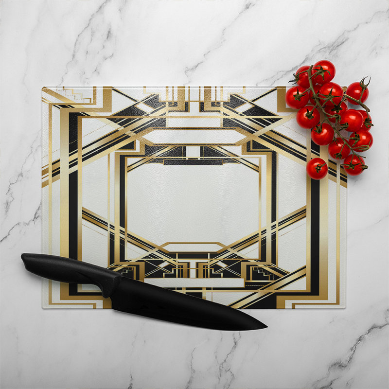 Art Deco Black Frame Glass Chopping Board, 28cm L x 20cm W