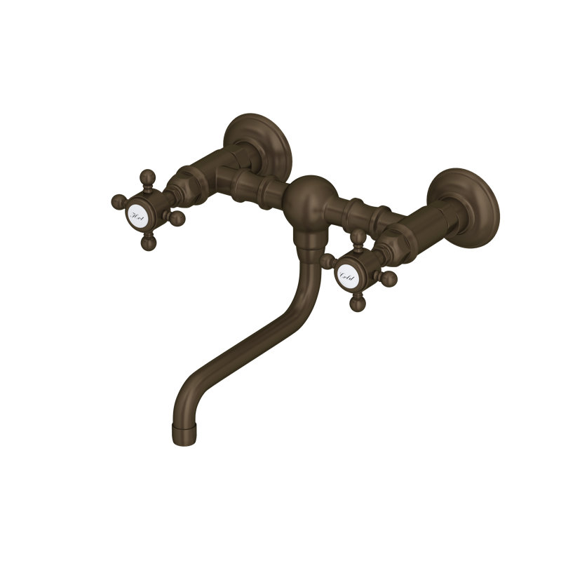 Acqui Wall Mount Bridge Lavatory Faucet, Tuscan Brass, Cross Handle