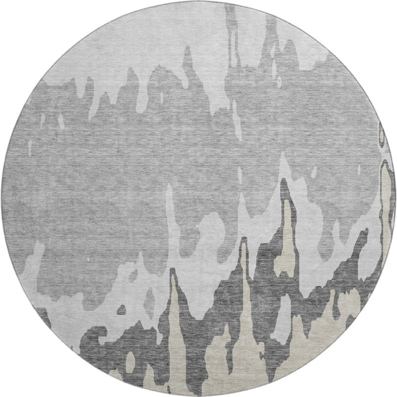 Premium Machine Washable Prisco Gray Rug, Round 8'